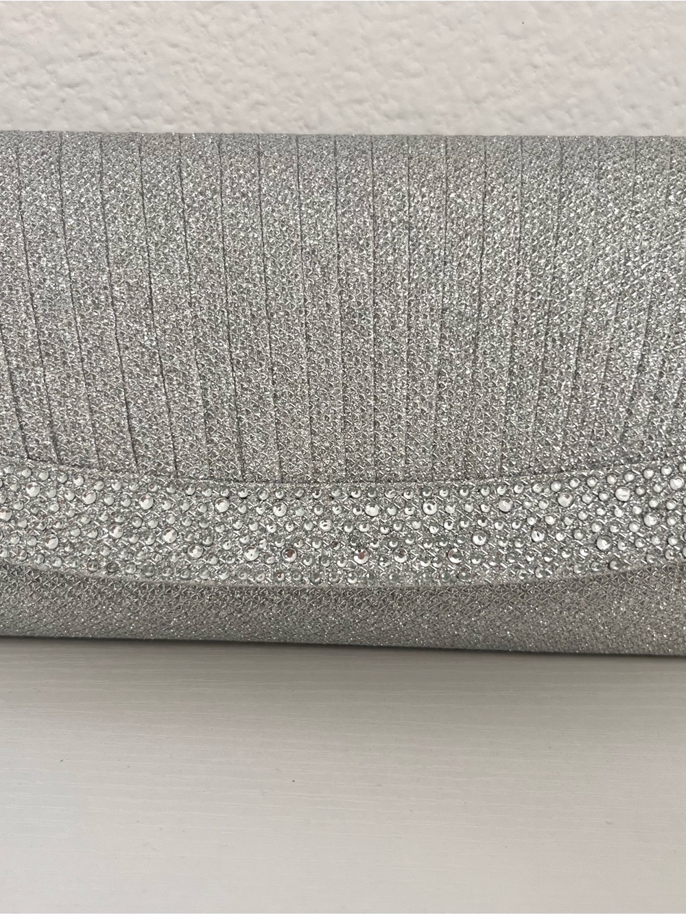 Silver Crystal-Embellished Evening Clutch